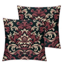 Ulloord Floral Pillow Covers , Victorian Damask Red Design Double Sided Decorative Pillows Cases Throw Pillows Covers