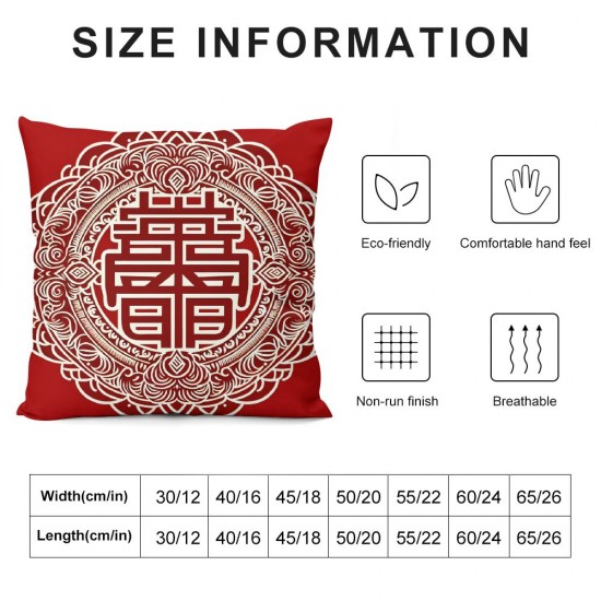 Ulloord  Red Round Love Hearts Decorative Pillow Covers, White Double Happiness Pattern Chinese Wedding Double Sided Throw Pillow Covers Sofa Cushion Cover Square