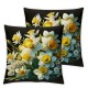 Ulloord  Spring Yellow Flowers Decorative Pillow Covers, Blue Stripes White Daffodils Delicate Pattern Double Sided Throw Pillow Covers Sofa Cushion Cover Square