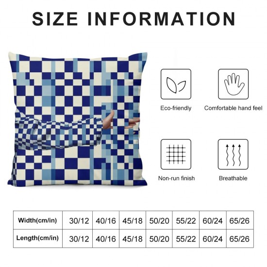 Ulloord  Pillow Covers , Blue and White Checkered Fabric Design Double Sided Decorative Pillows Cases Throw Pillows Covers