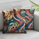 Ulloord Throw Pillow Covers, Aesthetic Navy Blue Burnt Orange Decorative Pillow Covers Digital Printing Blended Fabric for Couch Sofa Bed Invisible Zipper