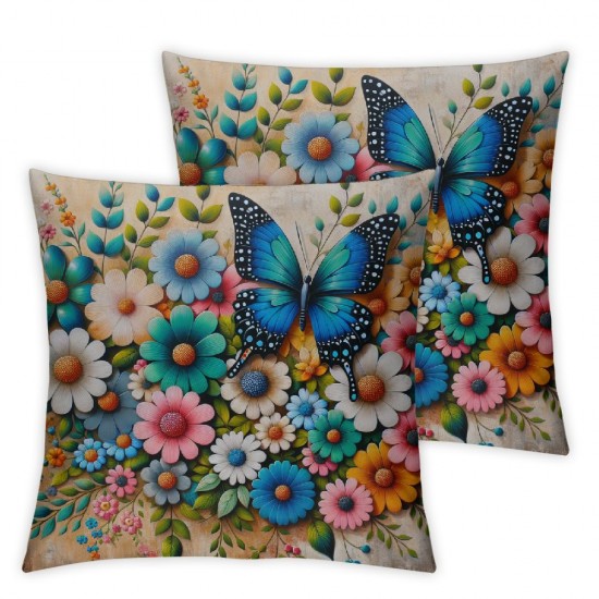 Ulloord Colorful Flowers Pillow Covers , Old and Butterflies Double Sided Square Throw Pillow Covers Sofa Decorative Pillowcase