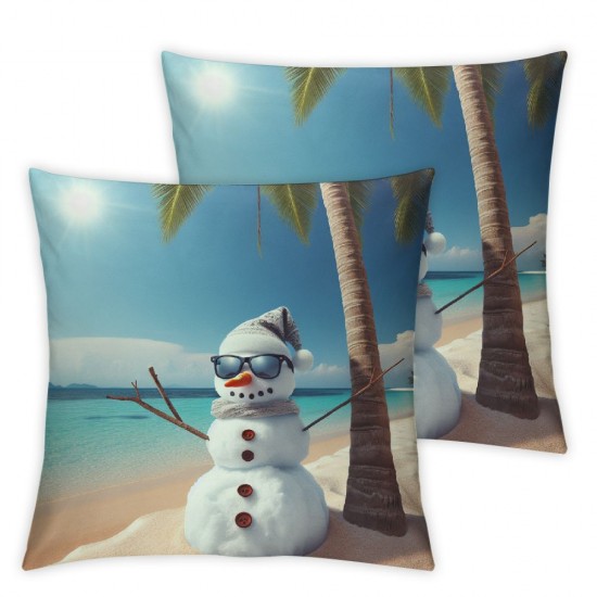 Ulloord Throw Pillow Covers Snowman with Sunglasses Square Pillowcases for Home Decor Sofa Car Bedroom Ocean Tropic Beach Painting Pillow Cases