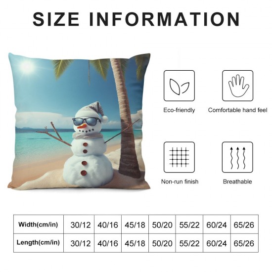 Ulloord Throw Pillow Covers Snowman with Sunglasses Square Pillowcases for Home Decor Sofa Car Bedroom Ocean Tropic Beach Painting Pillow Cases