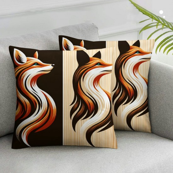 Ulloord Throw Pillow Covers Cute Brown Fox Square Pillowcases for Home Decor Sofa Car Bedroom Wooden Background Pillow Cases