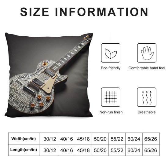 Ulloord Music Theme Decor Throw Pillow Covers Around Music Instruments Guitar Pattern Standard Pillowcase Decorative Couch Music Room Bed (M-Guitar)