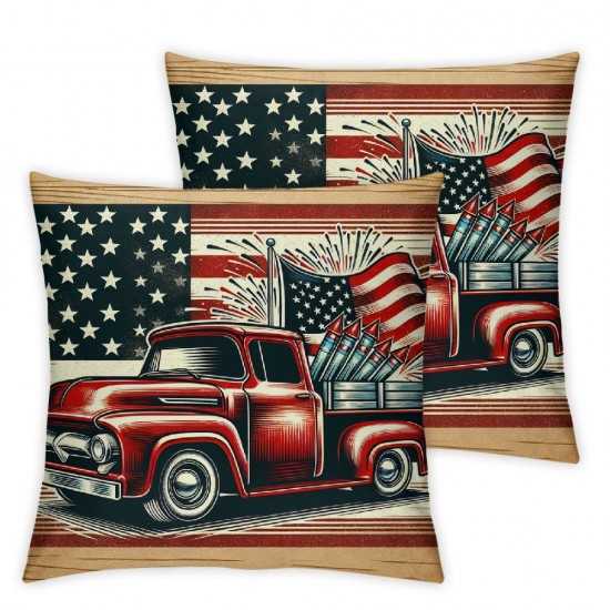 Ulloord Blue American Flag Pillow Case The&nbsp;Stars&nbsp;and&nbsp;Stripes Decorative Cushion Cover (BR-Truck)