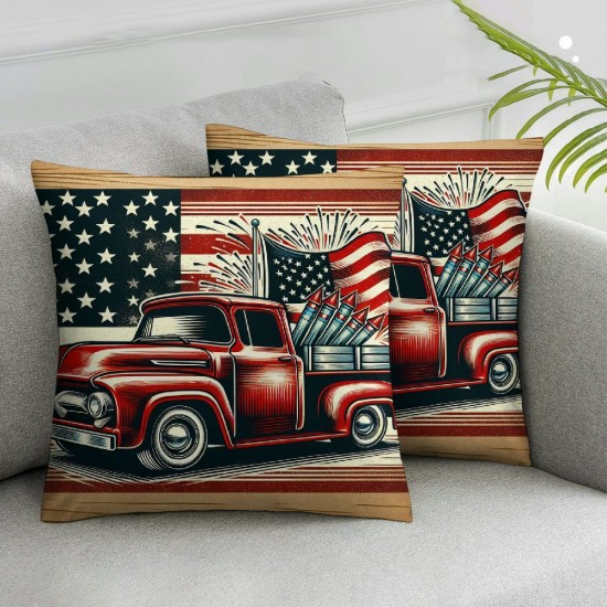 Ulloord Blue American Flag Pillow Case The&nbsp;Stars&nbsp;and&nbsp;Stripes Decorative Cushion Cover (BR-Truck)