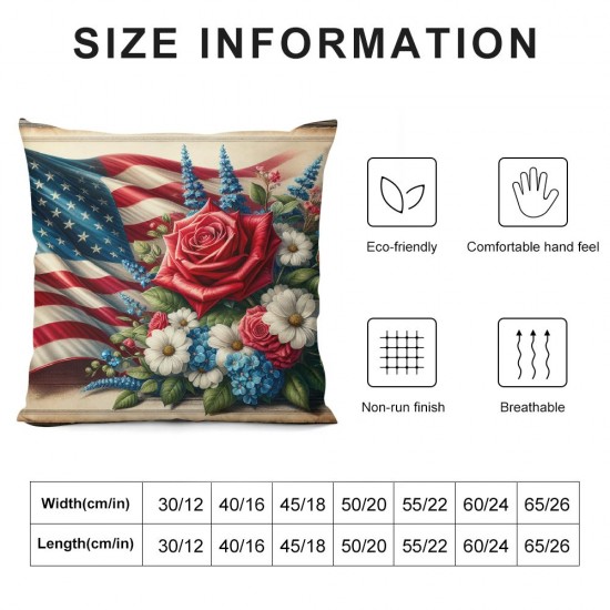 Ulloord Hopyeer American Flag Flowers Throw Pillow Covers Wood Rose Liliy Green Leaves Garland Pillowcase Independence&nbsp;Day Home Decor Cushion Case