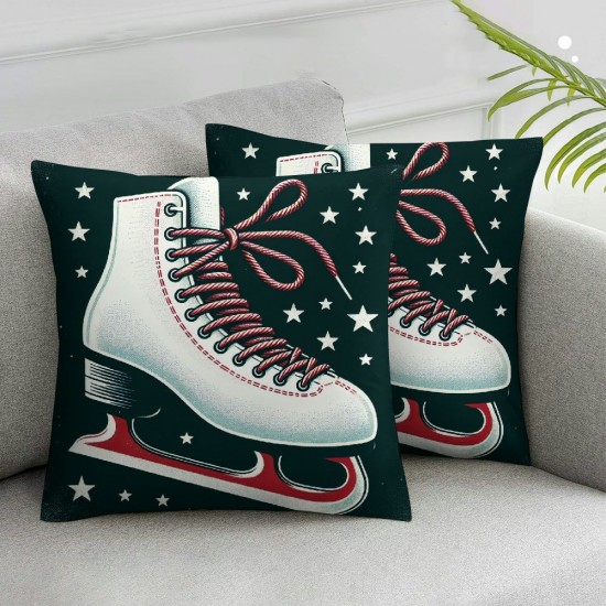 Ulloord Merry Christmas Ice Skates Decorative Throw Pillow Cover Wood Xmas Tree Stars Pillow Case Sofa Cushion Cover (Skates)