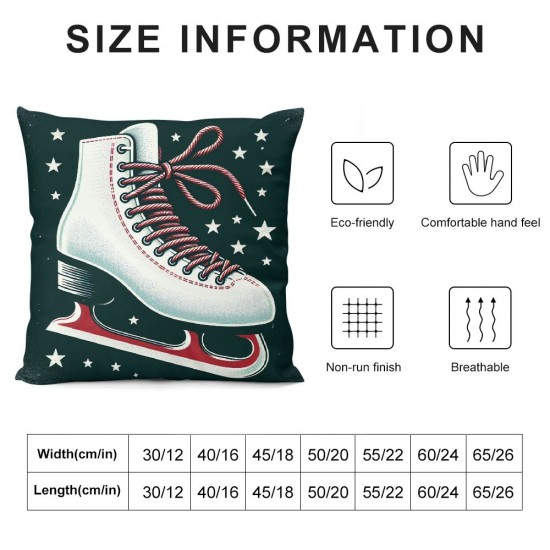 Ulloord Merry Christmas Ice Skates Decorative Throw Pillow Cover Wood Xmas Tree Stars Pillow Case Sofa Cushion Cover (Skates)