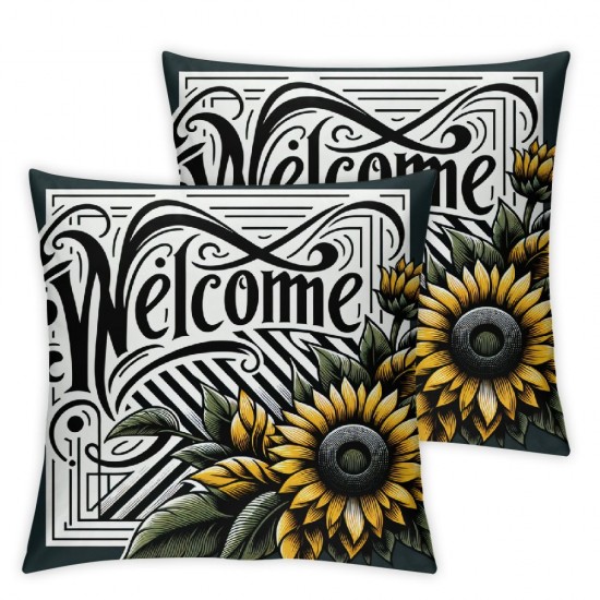 Ulloord Autumn Fall Pumpkin Throw Pillow Covers Farm Sunflowers Black White Stripe Pillowcase Home Sofa Couch Decor Cushion Cover