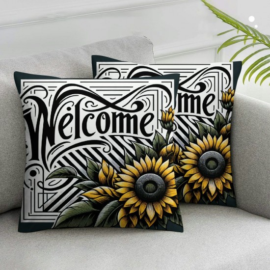 Ulloord Autumn Fall Pumpkin Throw Pillow Covers Farm Sunflowers Black White Stripe Pillowcase Home Sofa Couch Decor Cushion Cover