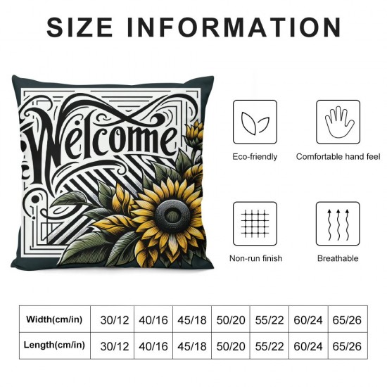 Ulloord Autumn Fall Pumpkin Throw Pillow Covers Farm Sunflowers Black White Stripe Pillowcase Home Sofa Couch Decor Cushion Cover