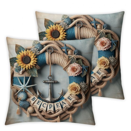 Ulloord Ocean Coastal Beach Boat&nbsp;Anchor Pillow Covers with Funny Words Sunflowers Roses Throw Pillow Case Square Home Decor Cushion Cover (TC-Anchor)