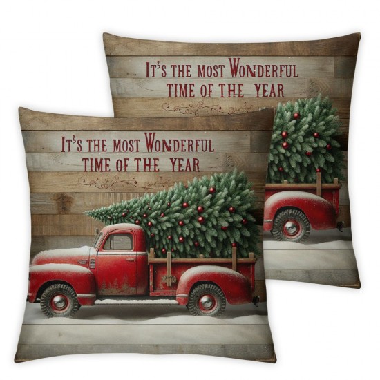 Ulloord Merry Christmas Decor Throw Pillow Covers Rustic Wood Farm Xmas Trees with It's Most Wonderful Time of The Year Quote Pillowcase for Home Sofa Car (Mc-Wonderful)