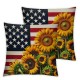 Ulloord 4th of July American Flag Pillow Covers Rustic Farm Truck Red Geranium Sunflower Throw Pillow Covers USA Freedom Pillows Decor