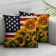 Ulloord 4th of July American Flag Pillow Covers Rustic Farm Truck Red Geranium Sunflower Throw Pillow Covers USA Freedom Pillows Decor