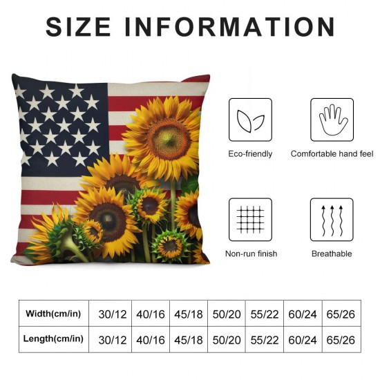 Ulloord 4th of July American Flag Pillow Covers Rustic Farm Truck Red Geranium Sunflower Throw Pillow Covers USA Freedom Pillows Decor