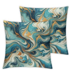 Ulloord  Marble Texture Throw Pillow Covers,Turquoise Gold Silver Luxury Fluid Decorative Pillow Covers Digital Printing Linen Blended for Couch Sofa Bed Invisible Zipper