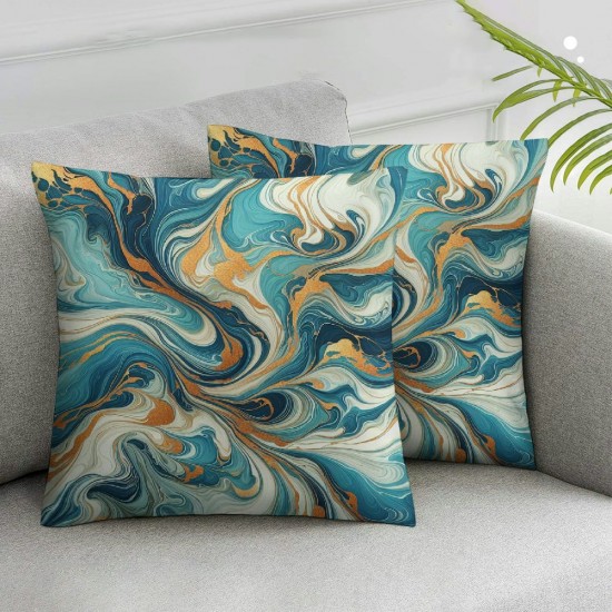 Ulloord  Marble Texture Throw Pillow Covers,Turquoise Gold Silver Luxury Fluid Decorative Pillow Covers Digital Printing Linen Blended for Couch Sofa Bed Invisible Zipper