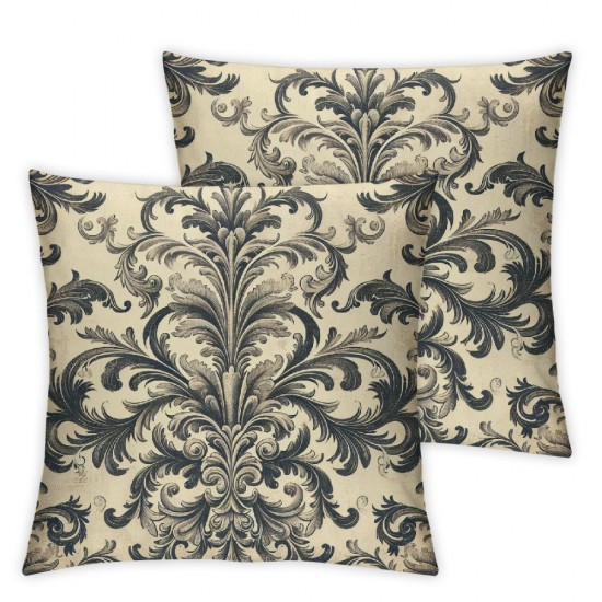 Ulloord Floral Throw Pillow Covers,Silver Floral Modern Old Decorative Pillow Covers Digital Printing Linen Blended for Couch Sofa Bed Invisible Zipper