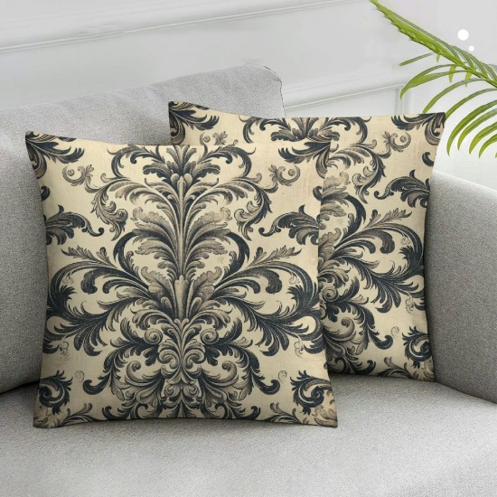 Ulloord Floral Throw Pillow Covers,Silver Floral Modern Old Decorative Pillow Covers Digital Printing Linen Blended for Couch Sofa Bed Invisible Zipper