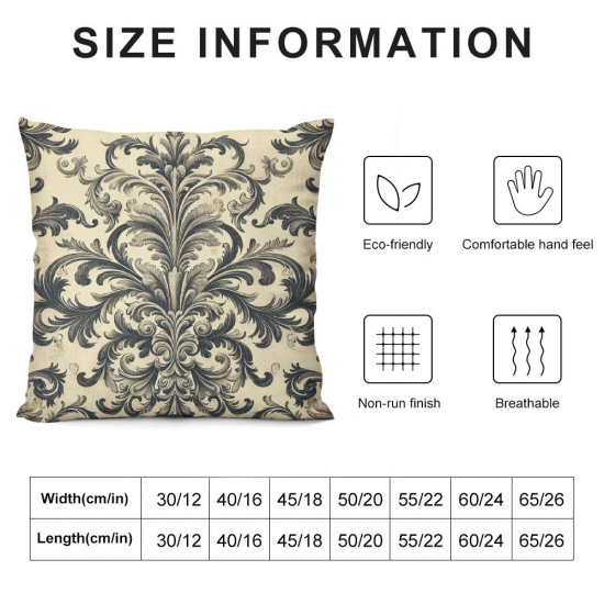 Ulloord Floral Throw Pillow Covers,Silver Floral Modern Old Decorative Pillow Covers Digital Printing Linen Blended for Couch Sofa Bed Invisible Zipper