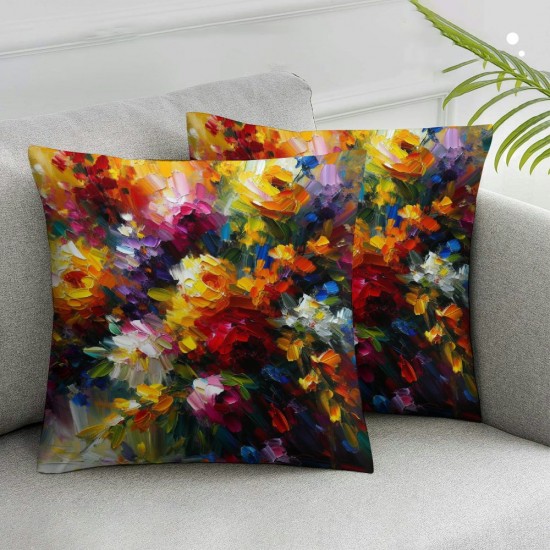 Ulloord  Colorful Modern Oil Painting Throw Pillow Covers,Multicolor Abstract Art Decorative Pillow Covers Digital Printing Linen Blended for Couch Sofa Bed Invisible Zipper