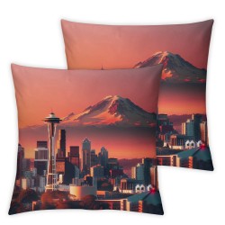 Ulloord  Orange Cityscape Throw Pillow Covers,Dark Blue Sunset Seattle Skyline Decorative Pillow Covers Digital Printing Blended Fabric for Couch Sofa Bed Invisible Zipper