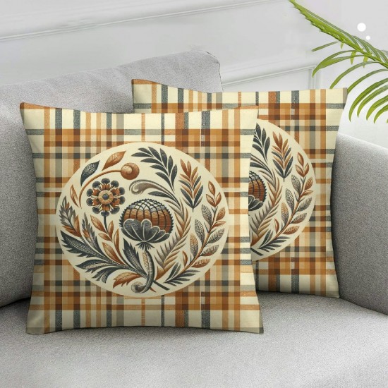 Ulloord Tan Throw Pillow Covers, Checkered Red Shades Taupe Brow Decorative Pillow Covers Digital Printing Linen Blended for Couch Sofa Bed Invisible Zipper