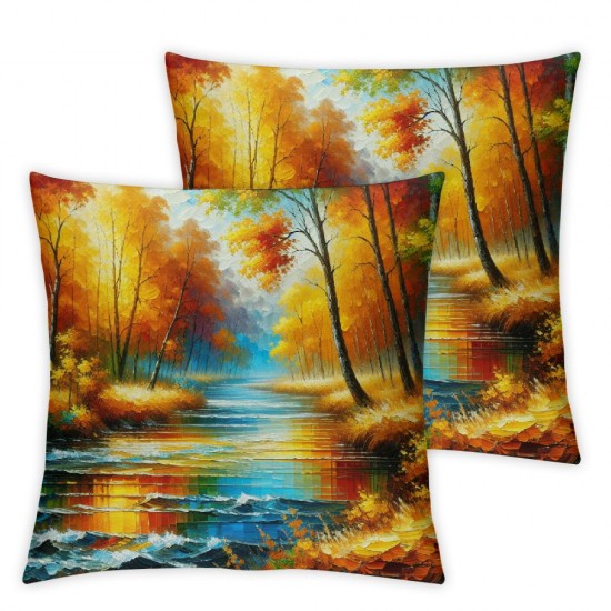 Ulloord  Yellow Nature Landscape Throw Pillow Covers, Decorative Pillow Covers Digital Printing Linen Blended for Couch Sofa Bed Invisible Zipper