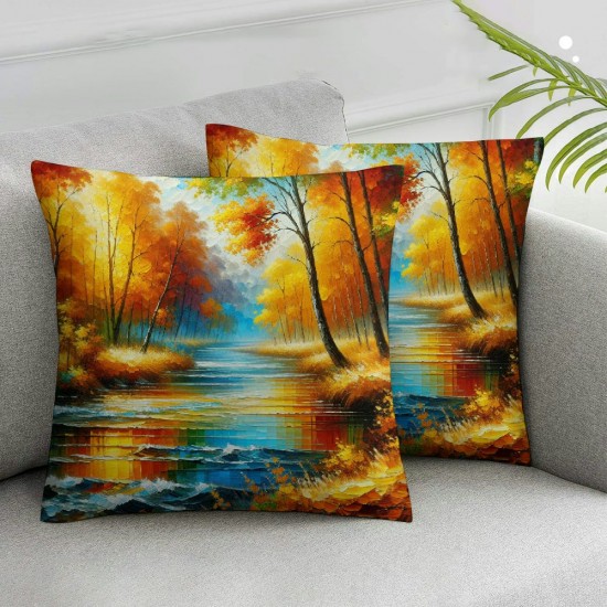 Ulloord  Yellow Nature Landscape Throw Pillow Covers, Decorative Pillow Covers Digital Printing Linen Blended for Couch Sofa Bed Invisible Zipper