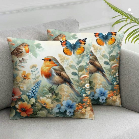 Ulloord Throw Pillow Covers Colorful Flowers Butterfly Floral Design Square Pillowcase for Home Decor Sofa Car Bedroom Pillow case