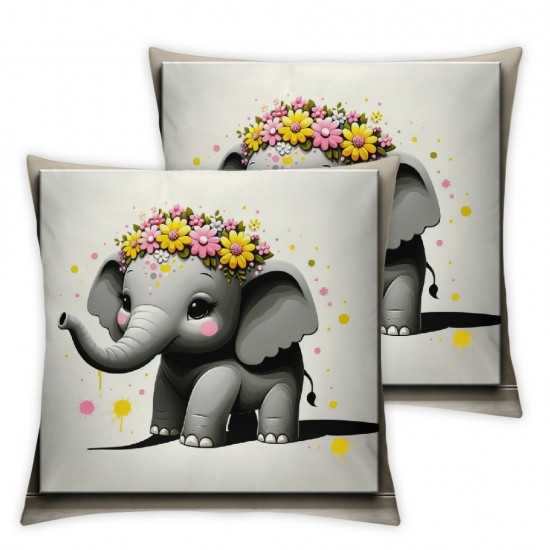 Ulloord Square Throw Pillow Covers Grey with Wreath Pillow Cases Decorative for Home Bedroom Sofa Cute Animal Friendship Art Painting Pillowcases Standard Size