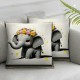 Ulloord Square Throw Pillow Covers Grey with Wreath Pillow Cases Decorative for Home Bedroom Sofa Cute Animal Friendship Art Painting Pillowcases Standard Size