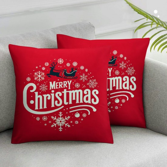 Ulloord Throw Pillow Covers Merry Christmas Square Pillowcases for Home Decor Sofa Car Bedroom in Red Pillow Cases