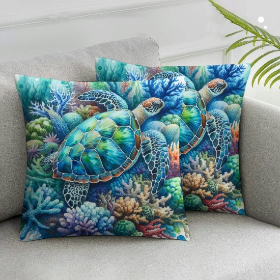 Ulloord Throw Pillow Covers Cute Swimming Square Pillowcases for Home Decor Sofa Car Bedroom Colorful Ocean Coral Painting Pillow Cases