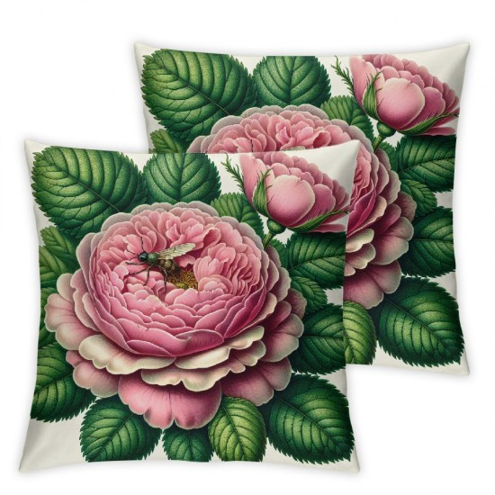 Ulloord Pink Blooming Romantic Roses Throw Pillow Covers Vintage Natural Flower Bouquet Art Design Square Pillowcases for Home Decor Sofa Car Bedroom Pillow case