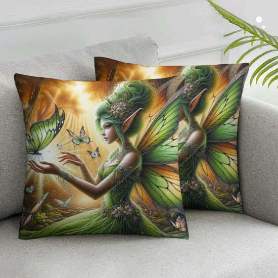 Ulloord Throw Pillow Covers Green with Butterflies Design Square Pillowcase for Home Decor Sofa Car Bedroom Pillow case