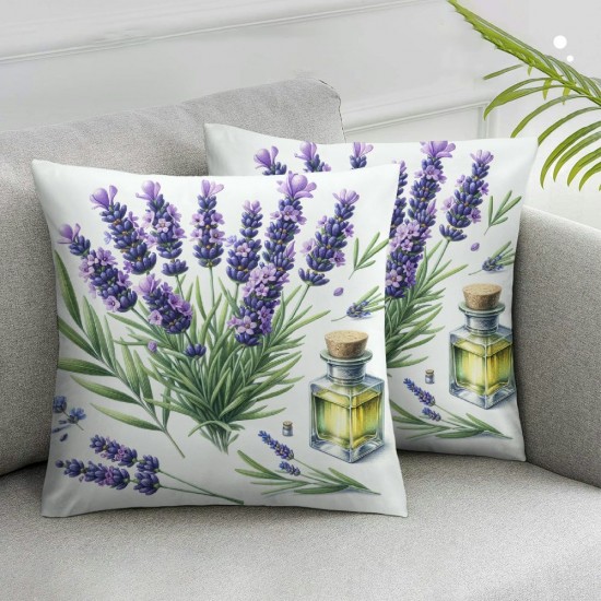 Ulloord Purple Lavender Flowers Pillowcases Floral Vector Illustration Art Painting Pillow Case Decorative Throw Pillow Cover for Home Sofa Office