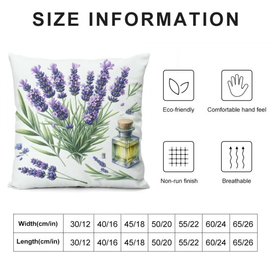 Ulloord Purple Lavender Flowers Pillowcases Floral Vector Illustration Art Painting Pillow Case Decorative Throw Pillow Cover for Home Sofa Office