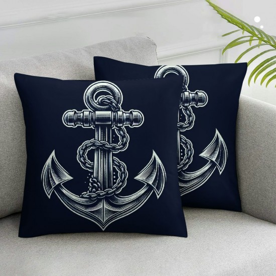 Ulloord Throw Pillow Covers White Nautical Anchor Background Square Pillowcase for Home Decor Sofa Car Bedroom Pillow case