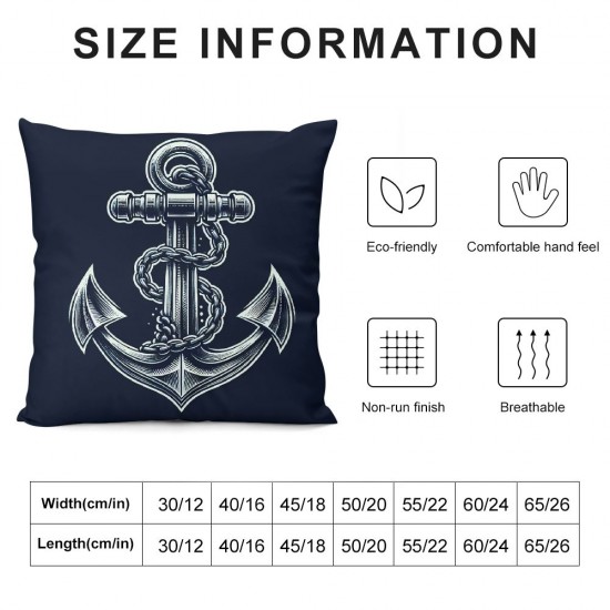 Ulloord Throw Pillow Covers White Nautical Anchor Background Square Pillowcase for Home Decor Sofa Car Bedroom Pillow case