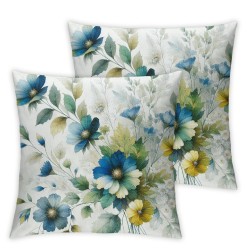 Ulloord Throw Pillow Covers Yellow Blue Floral Leaves Square Pillowcase for Home Decor Sofa Car Bedroom Pillow case