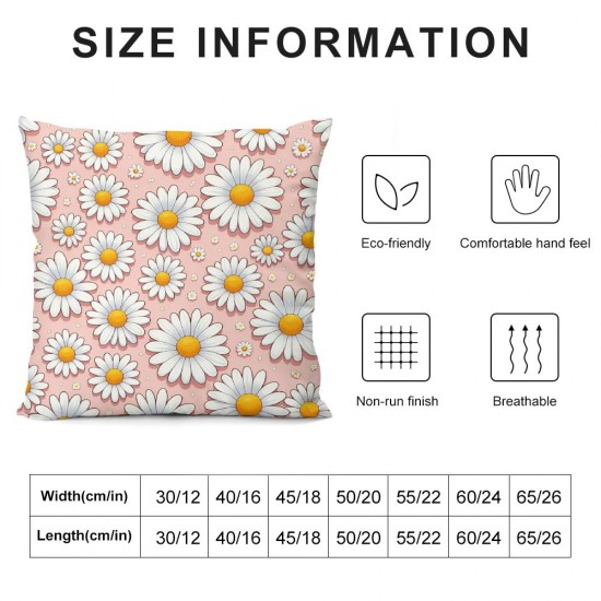 Ulloord Throw Pillow Covers Pink Daisy Flowers Pattern White Yellow Square Pillowcase for Home Decor Sofa Car Bedroom Pillow case