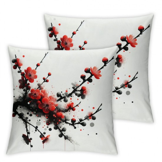 Ulloord Throw Pillow Covers Flower Red Square Pillowcase for Home Decor Sofa Car Bedroom Pillow case