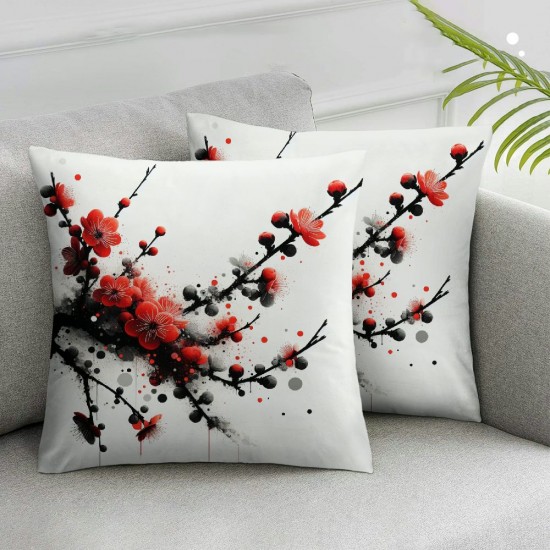 Ulloord Throw Pillow Covers Flower Red Square Pillowcase for Home Decor Sofa Car Bedroom Pillow case