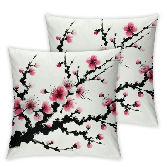 Ulloord Throw Pillow Covers Pink Flowers Brown Branches Square Pillowcases for Home Decor Sofa Car Bedroom Pillow case