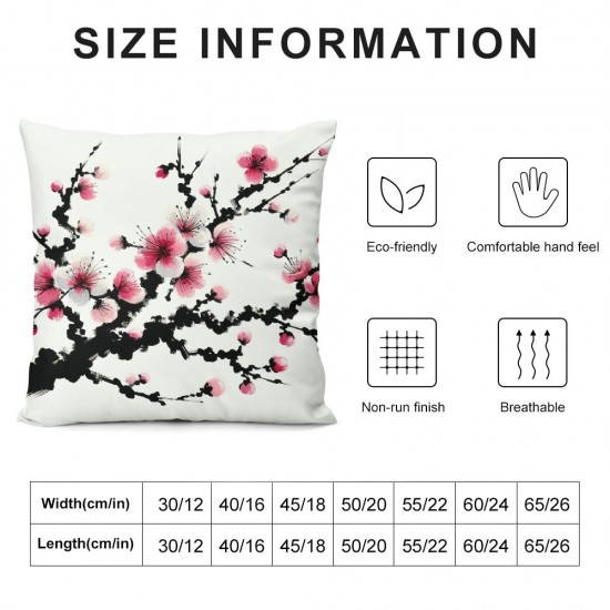 Ulloord Throw Pillow Covers Pink Flowers Brown Branches Square Pillowcases for Home Decor Sofa Car Bedroom Pillow case